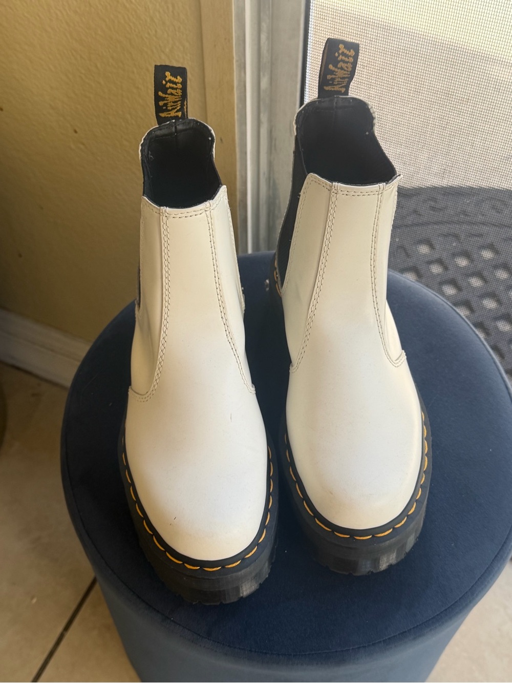 Dr. Martens White Leather Chelsea Lug Sole Booties